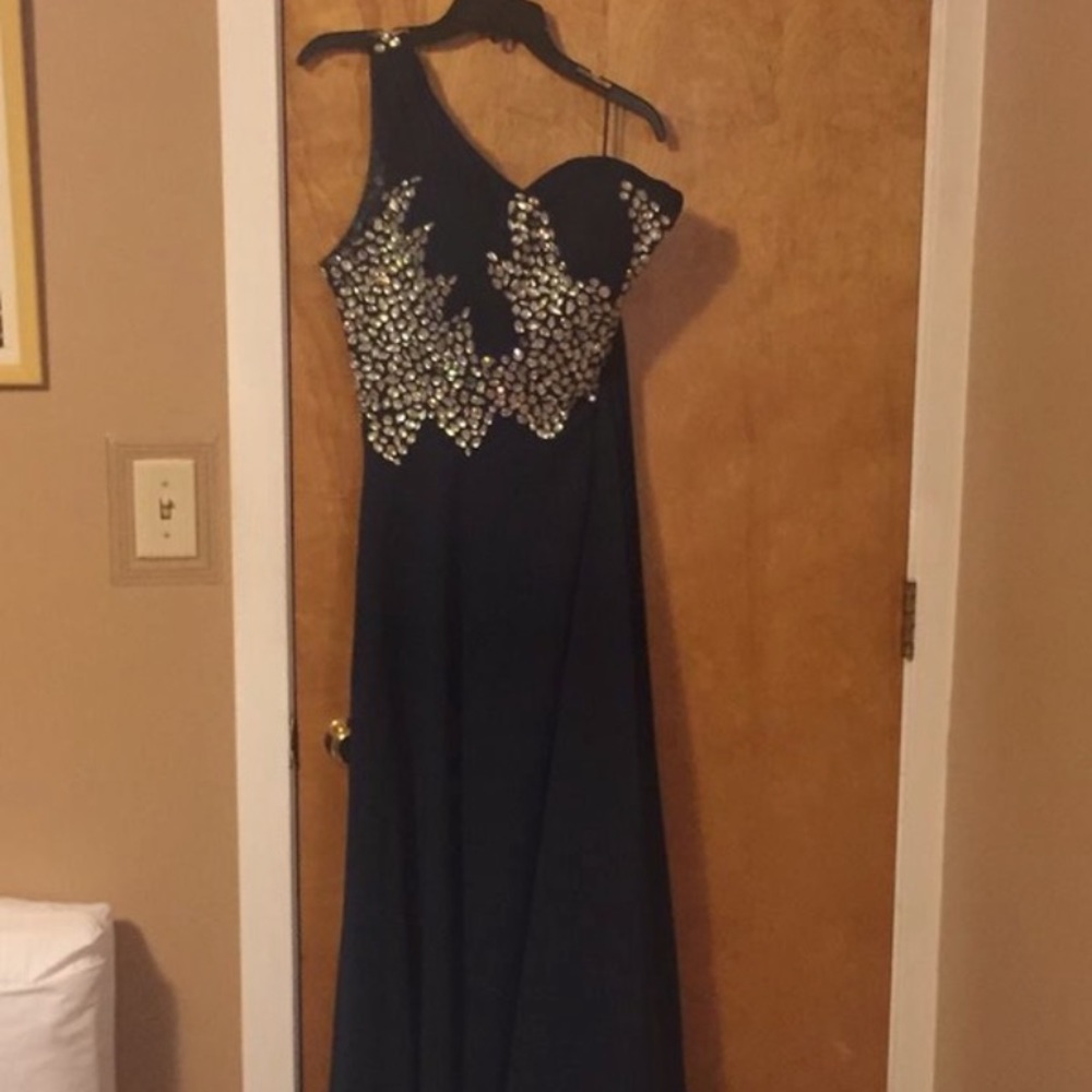 Sequence illusion bridesmaids dress.